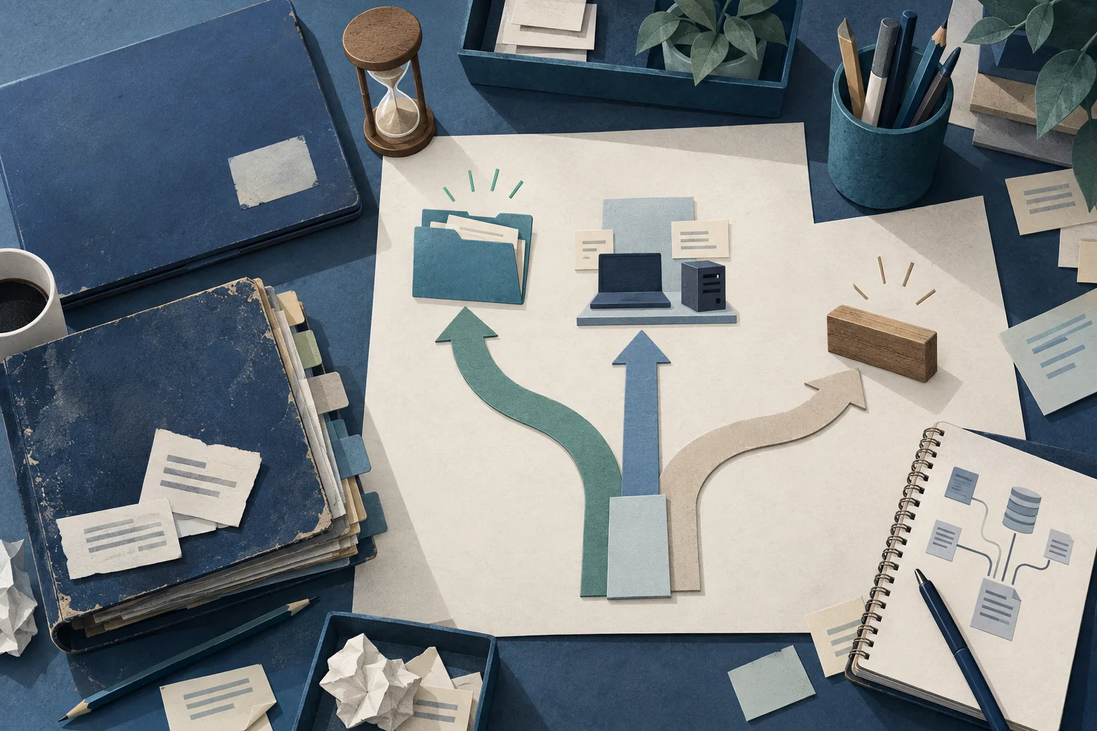 AI restart planning illustration comparing an earlier pilot and its evidence with a smaller proposed next test.